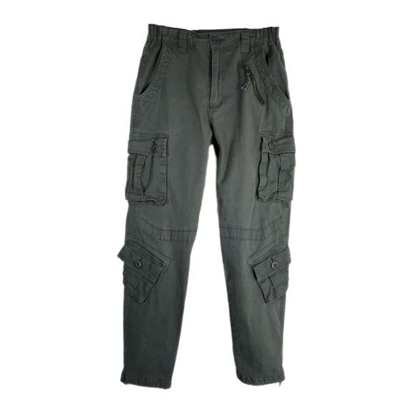 Pants - Women’s Khaki Green Pocket Elastic Side Waist Cargo Pants